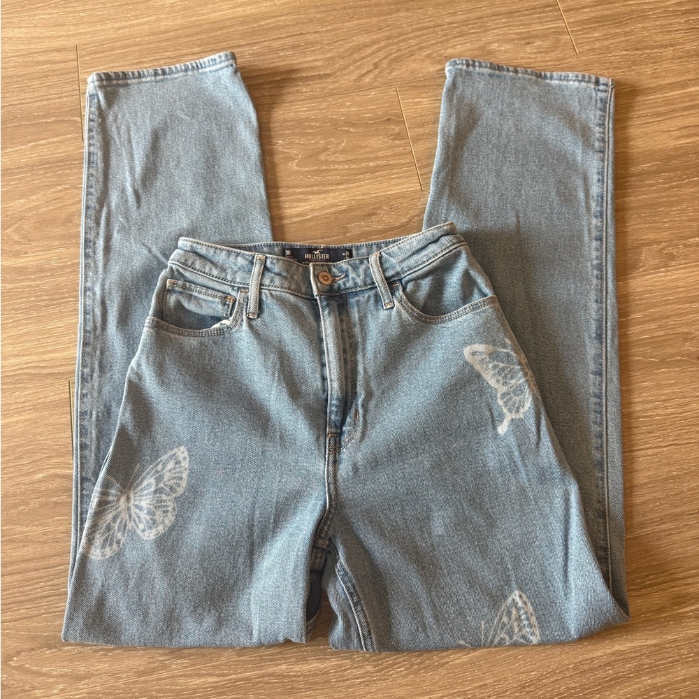 Hollister Blue High Rise Jeans with Butterfly Detail